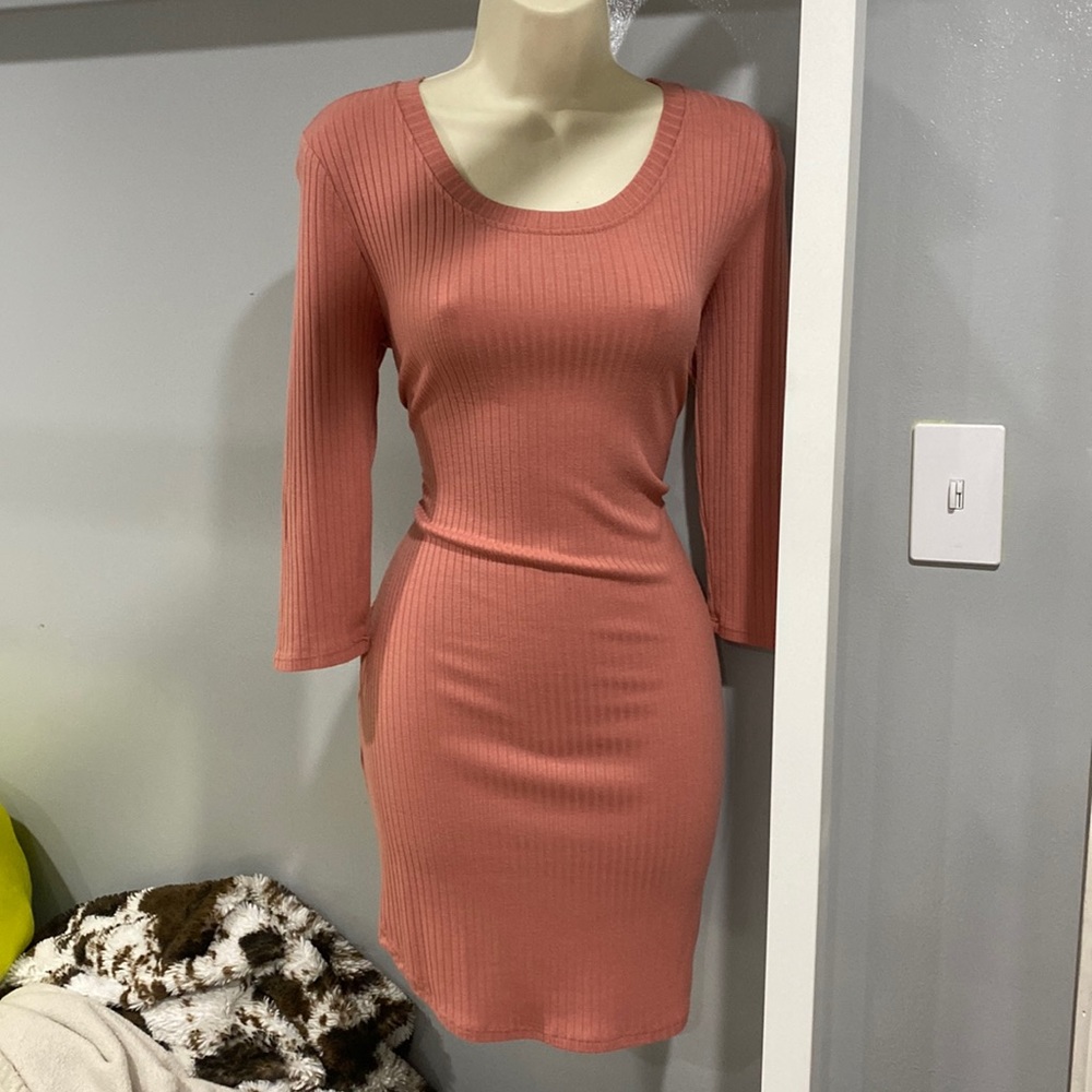 midi dress pink 3/4 sleeve